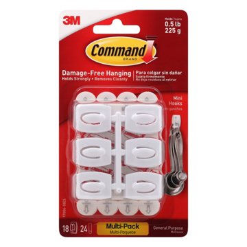Command Mini Hooks - White, 18 pk