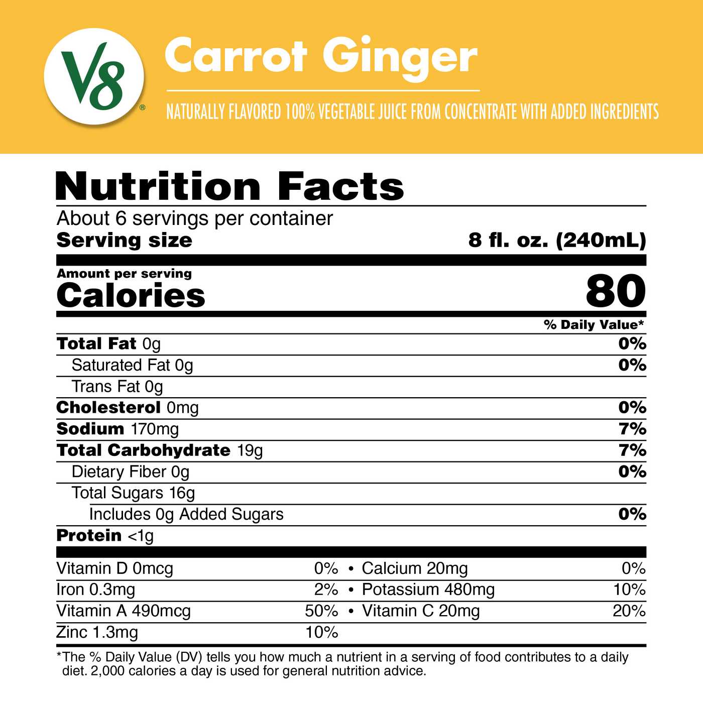 V8 Carrot Ginger 100% Vegetable Juice; image 8 of 8