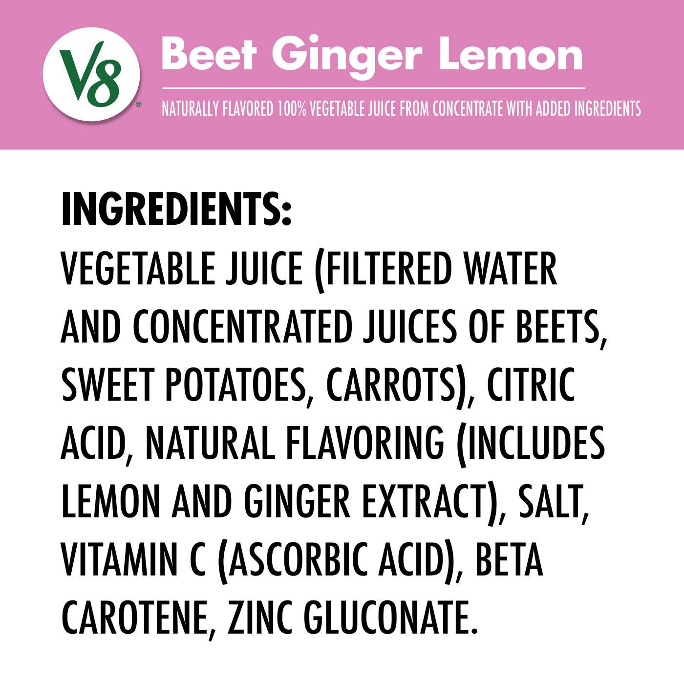 V8 Beet Ginger Lemon 100% Vegetable Juice; image 2 of 8