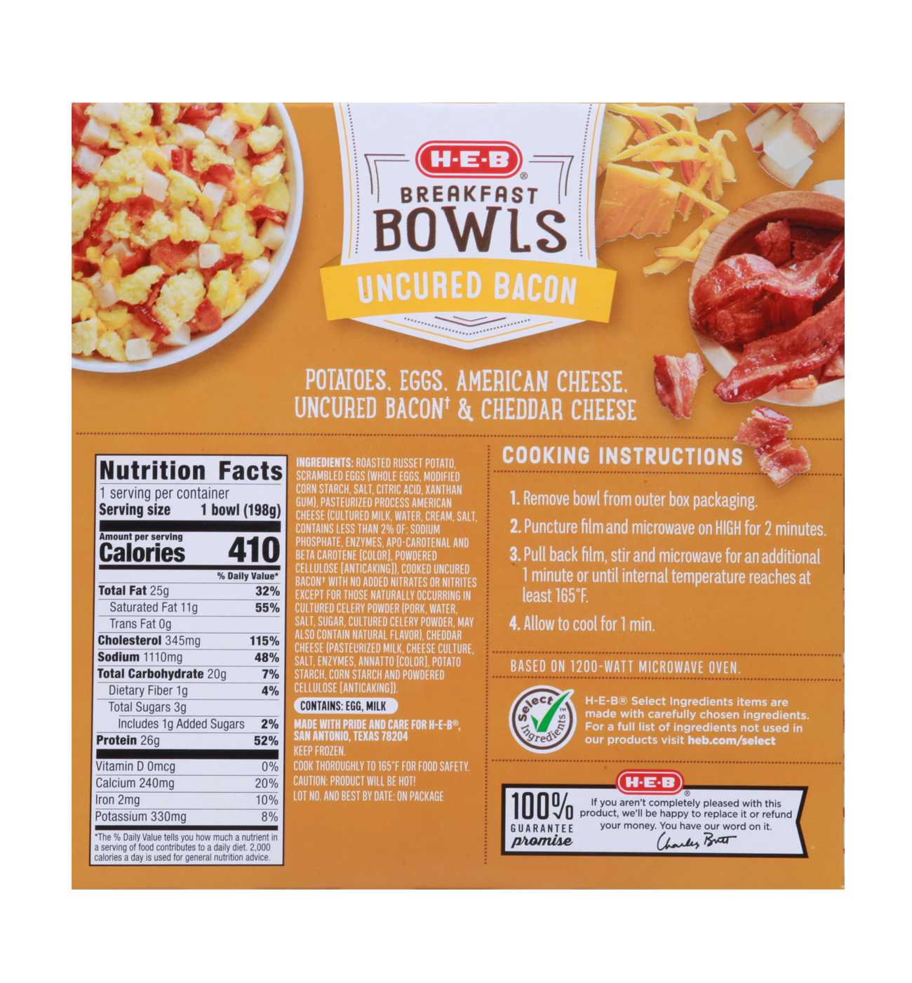 HEB Frozen Breakfast Bowl Uncured Bacon Shop Entrees & sides at HEB
