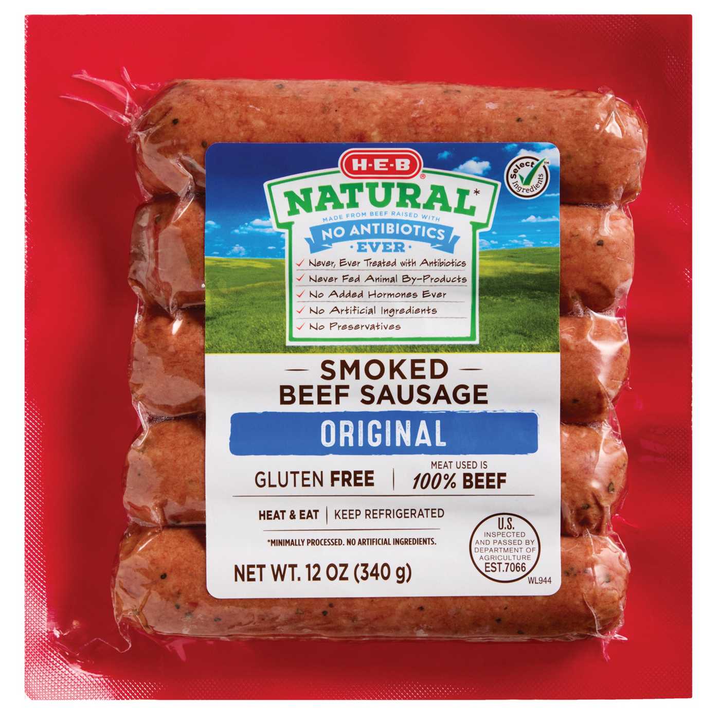 H-E-B Natural Smoked Beef Sausage Links - Original; image 1 of 2