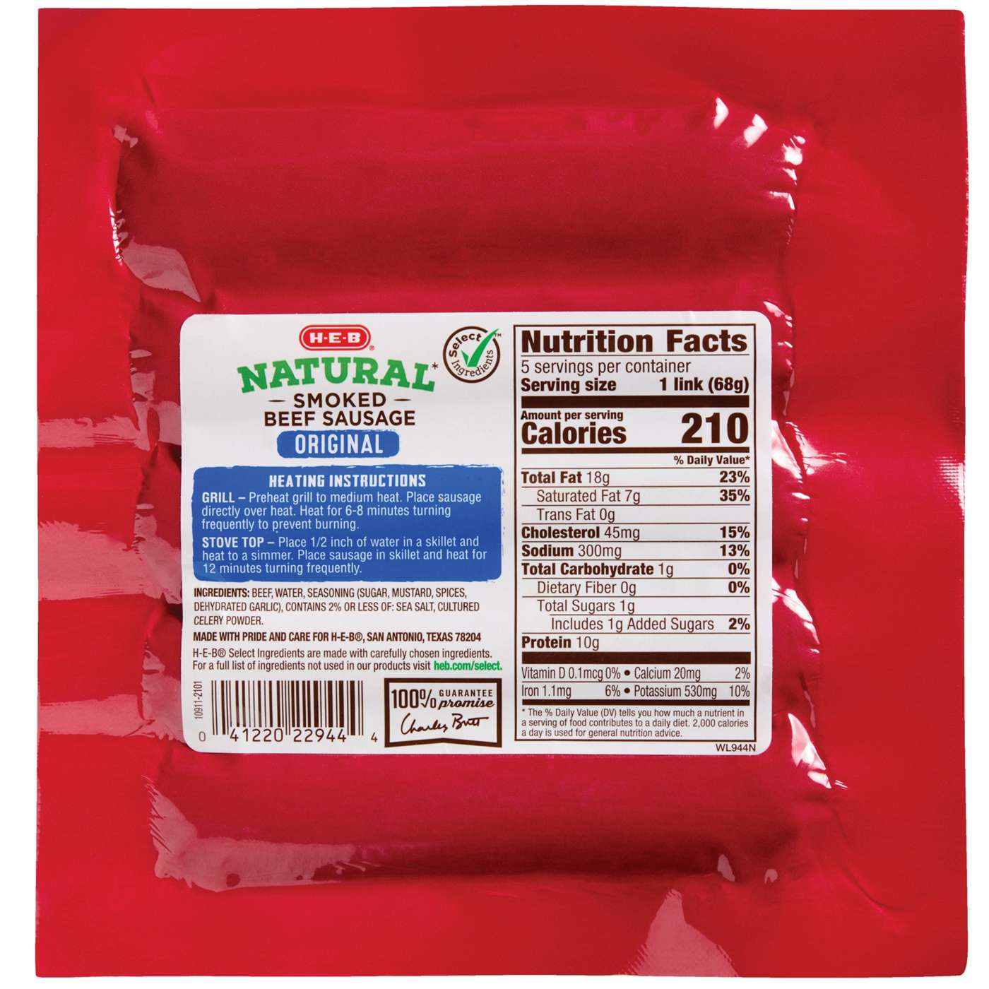 H-E-B Natural Smoked Beef Sausage Links - Original; image 2 of 2
