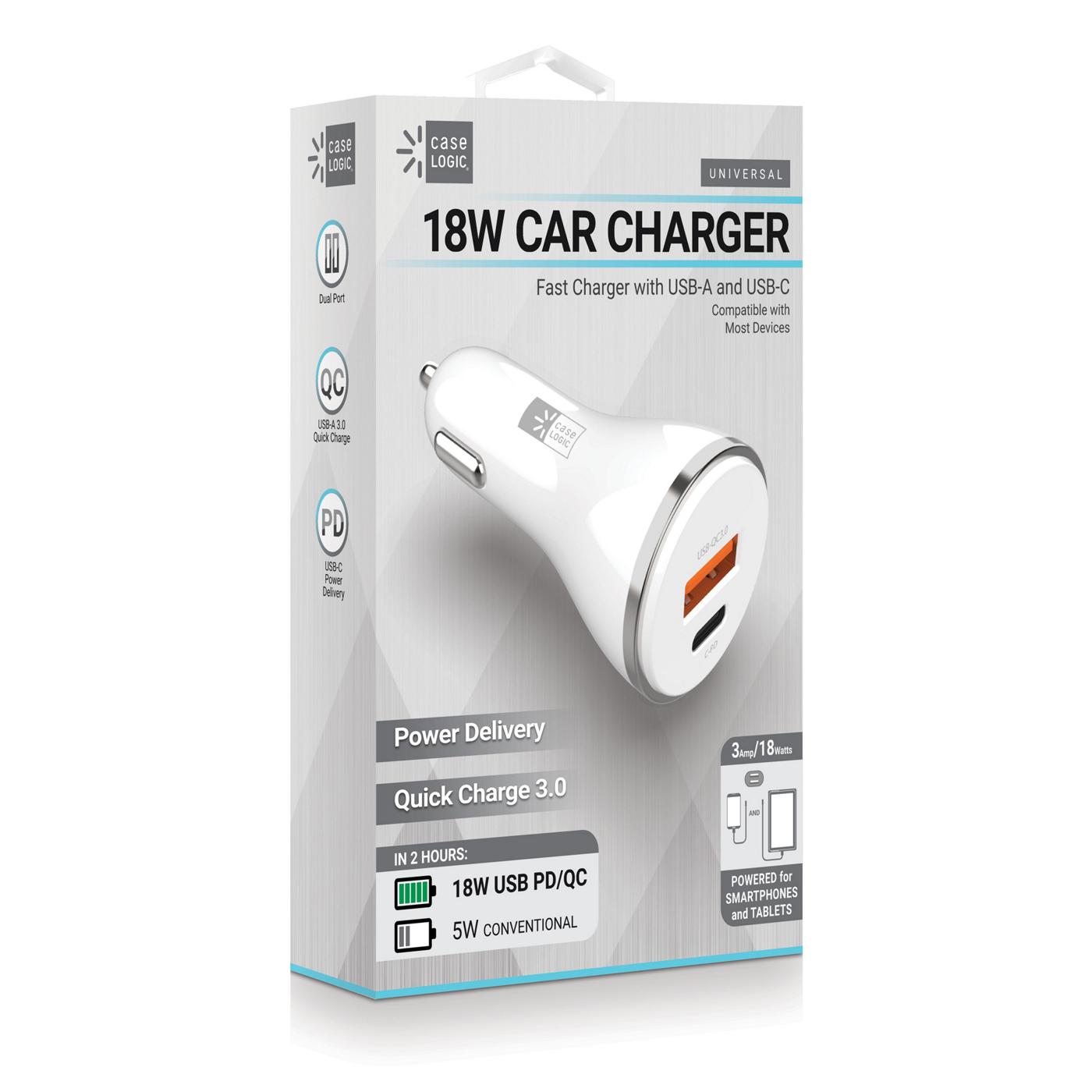 Case Logic White Quick Charge USB-A & USB-C Car Charger; image 1 of 2