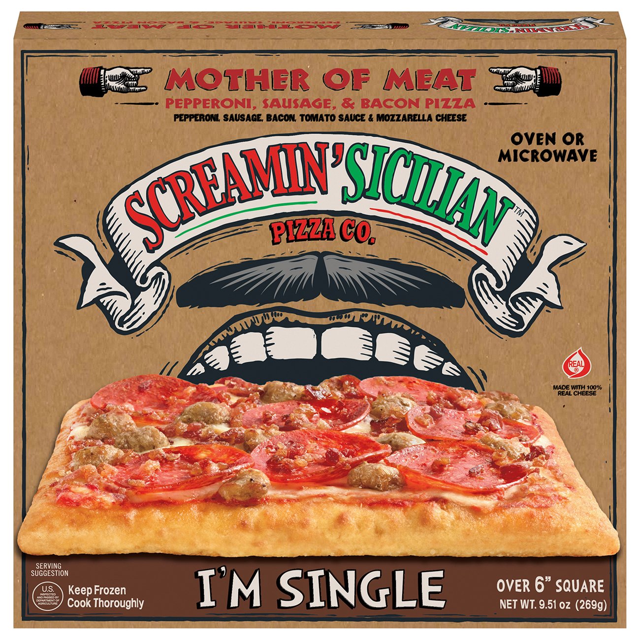 Screamin' Sicilian Personal Size Mother of Meat Pizza - Pepperoni, Sausage & Bacon, 9.51 oz