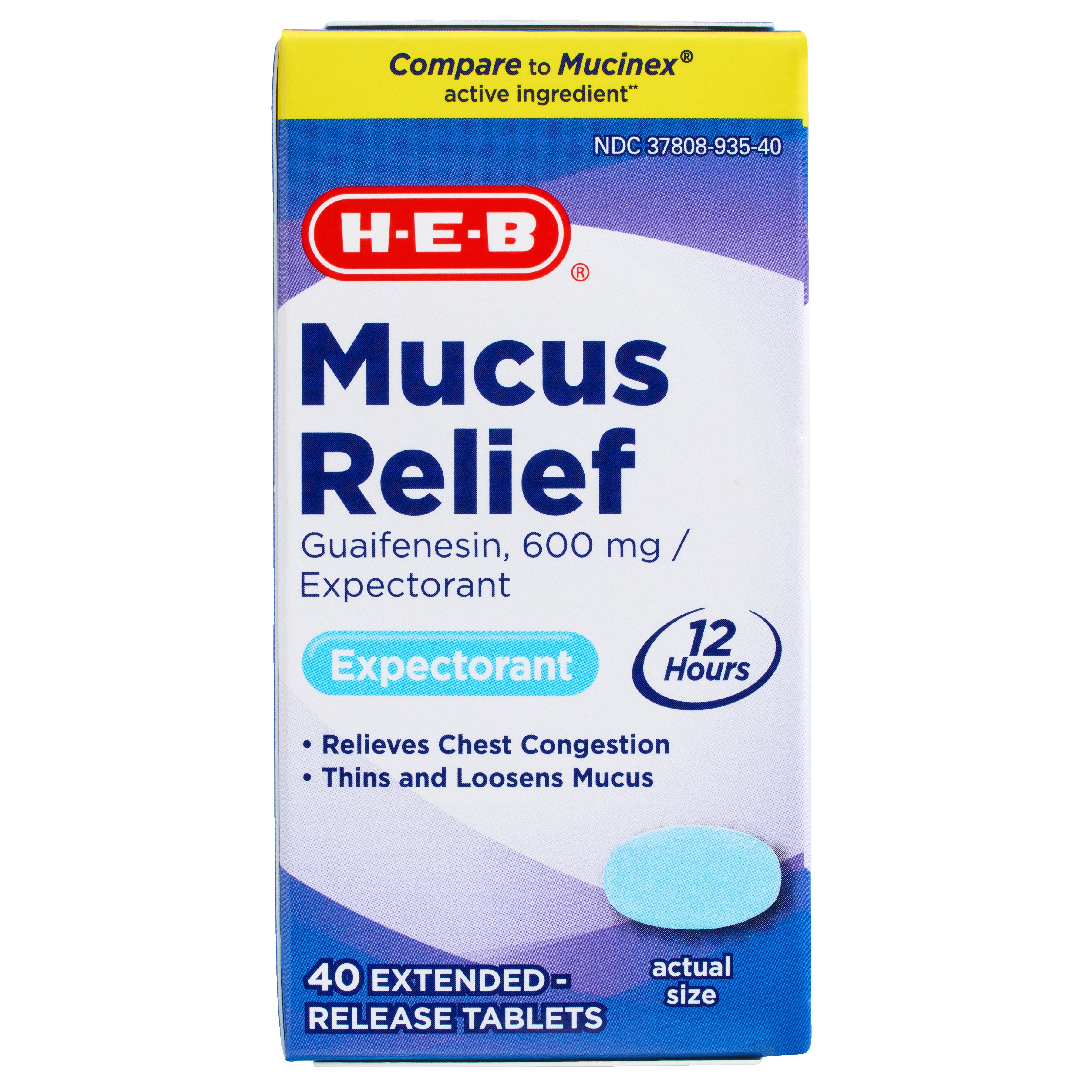 H-E-B Mucus Relief Expectorant Extended-Release Tablets, 40 ct