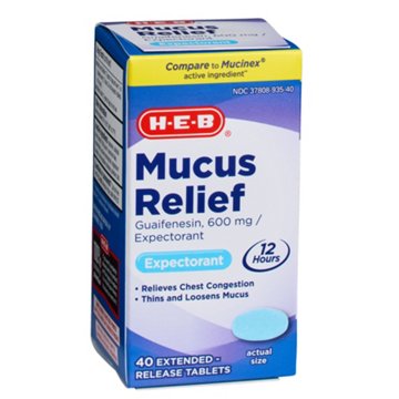 H-E-B Mucus Relief Expectorant Extended-Release Tablets, 40 ct