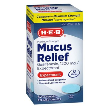H-E-B Max Strength Mucus Relief Expectorant Tablets, 42 ct