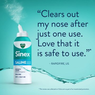 Vicks Sinex SALINE Nasal Spray, Ultra Fine Mist, Clear Everyday Sinus Congestion Fast