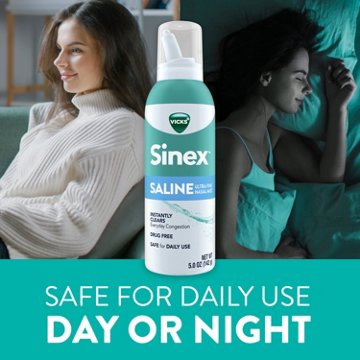 Vicks Sinex SALINE Nasal Spray, Ultra Fine Mist, Clear Everyday Sinus Congestion Fast