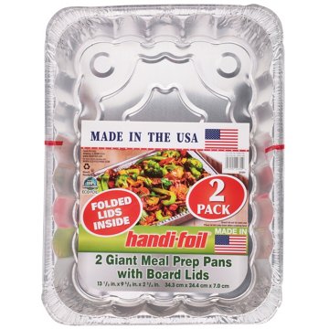 Handi-Foil Giant Meal Prep Pans & Board Lids, 2 pk, 13" x 9" x 2"