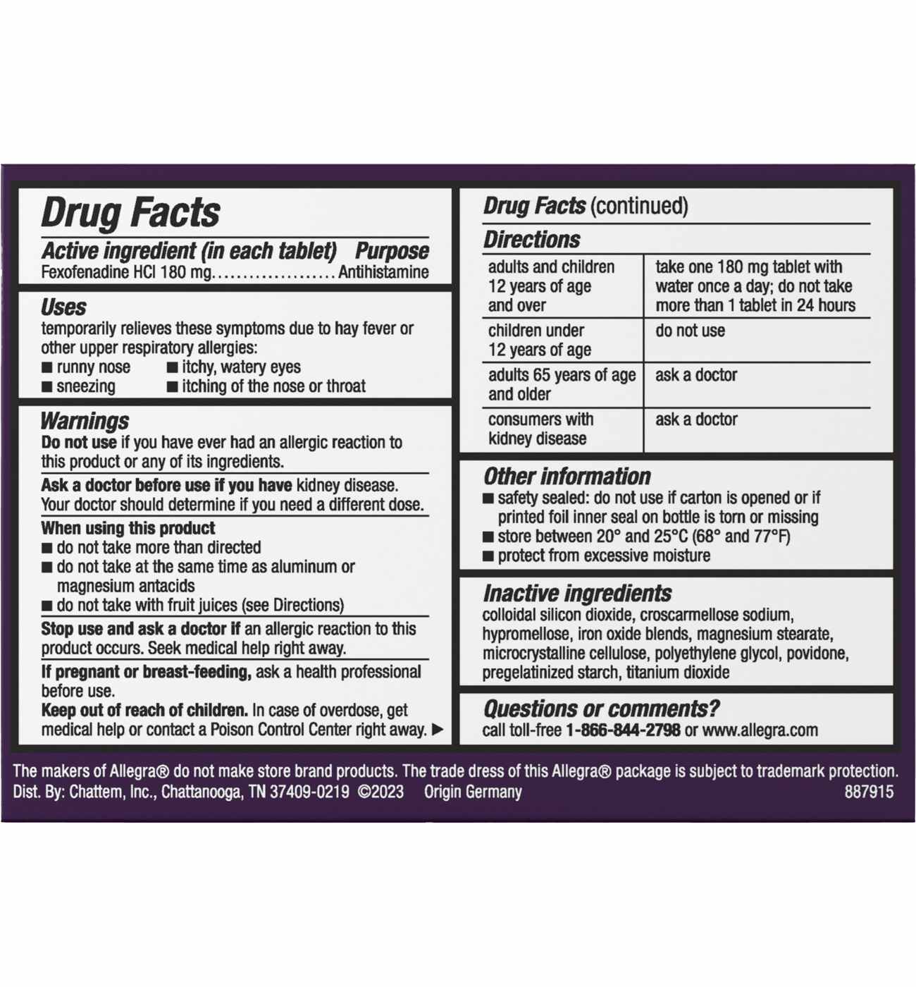 Allegra Adult 24 Hr Allergy Non-Drowsy Antihistamine Tablets; image 2 of 3