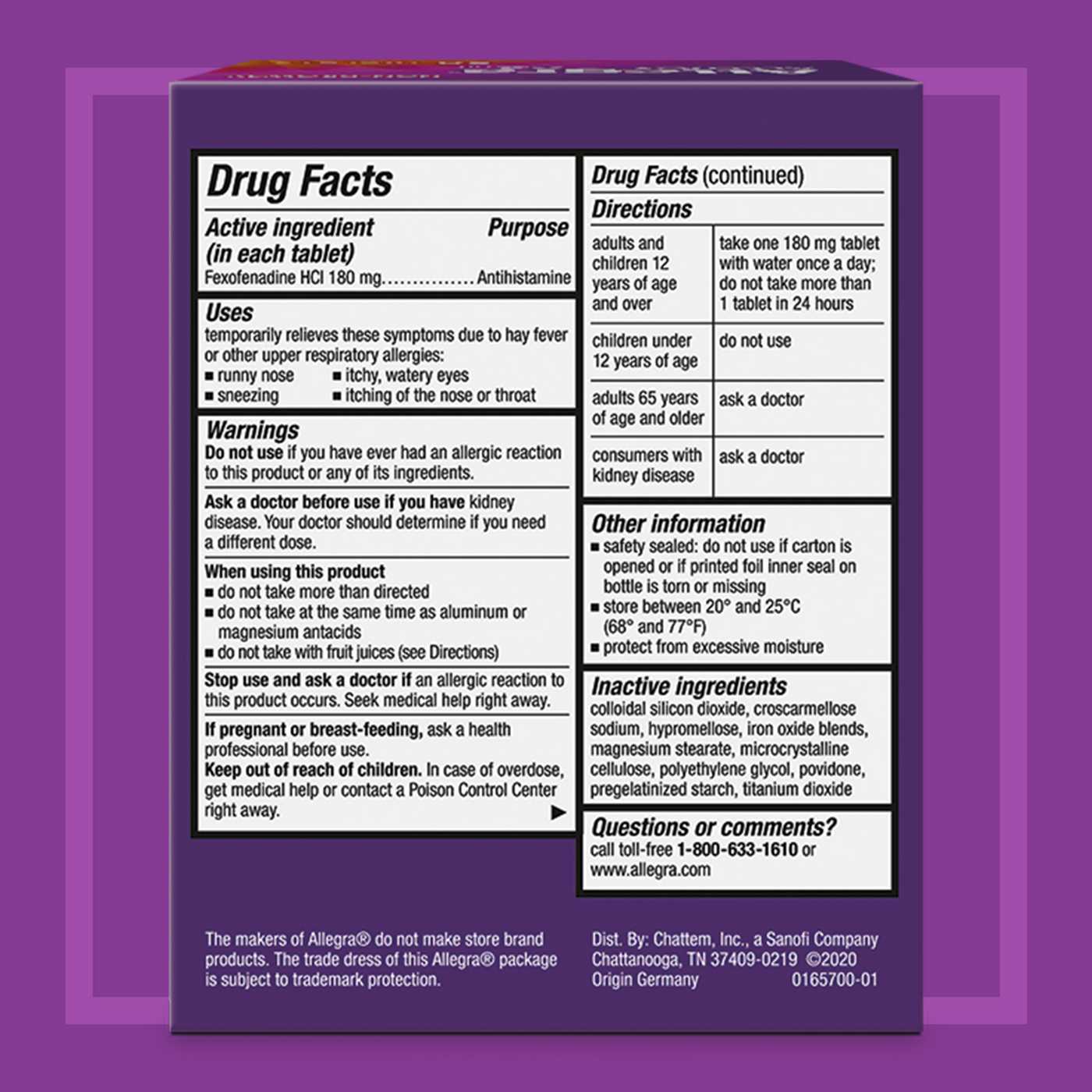 Allegra 24 Hour Non-Drowsy Antihistamine Tablets; image 2 of 7
