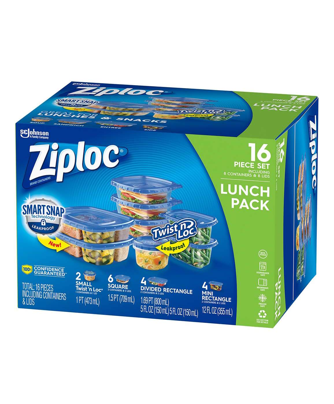 Ziploc Twist 'N Loc Lunch Pack Set 16 Pc Box