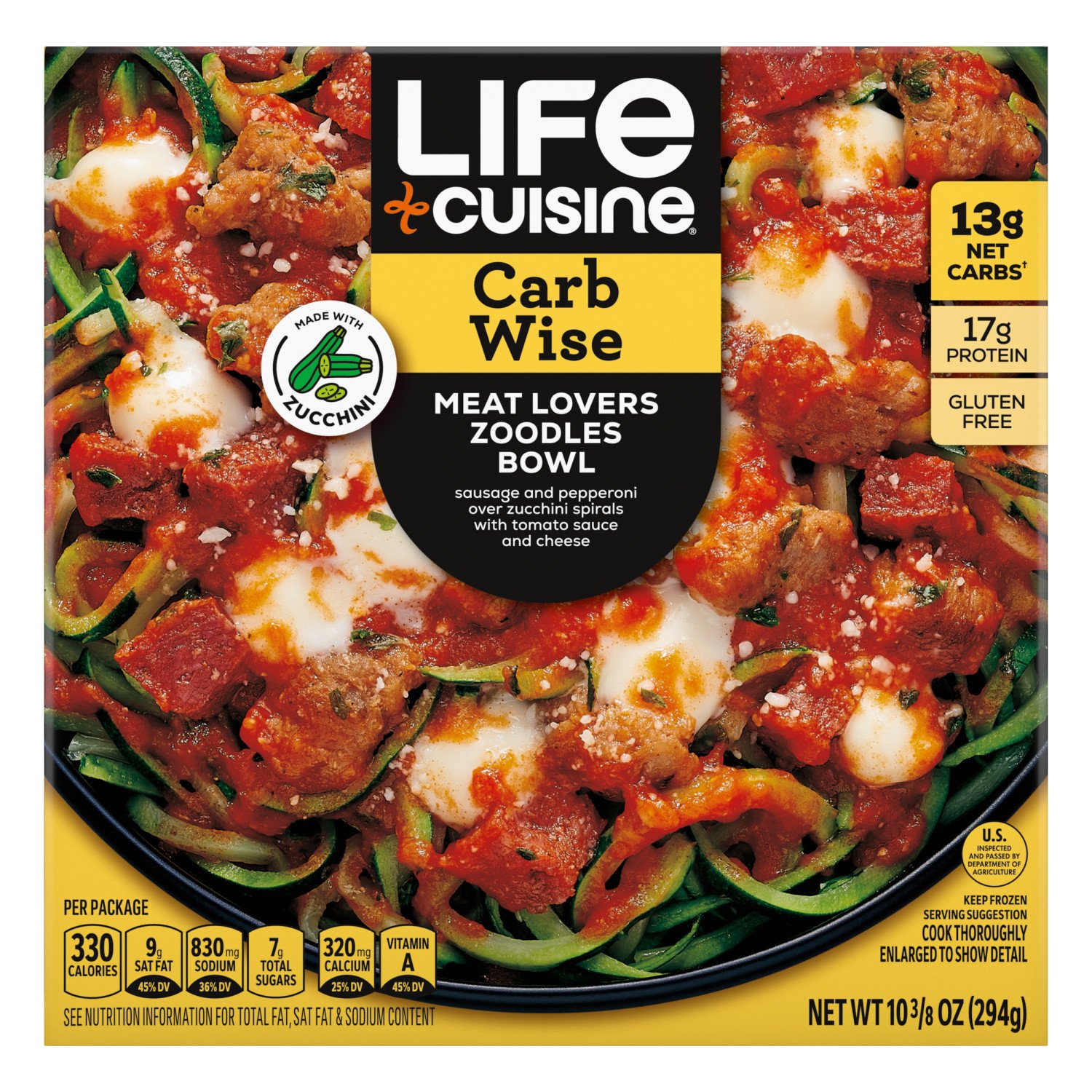 Life Cuisine Frozen Meal Meat Lovers Zoodles Bowl, Carb Wise