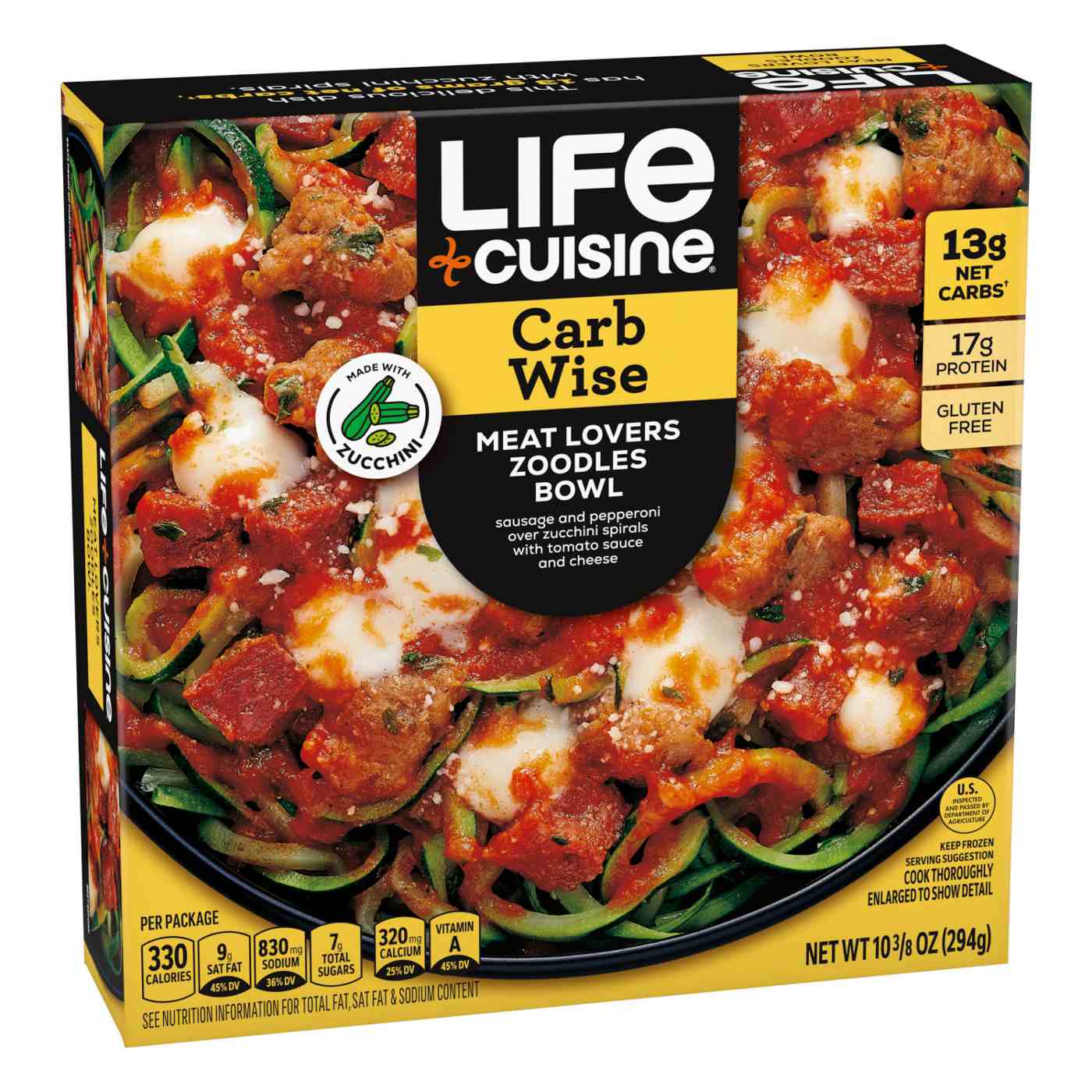 Life Cuisine Frozen Meal Meat Lovers Zoodles Bowl, Carb Wise Microwave ...