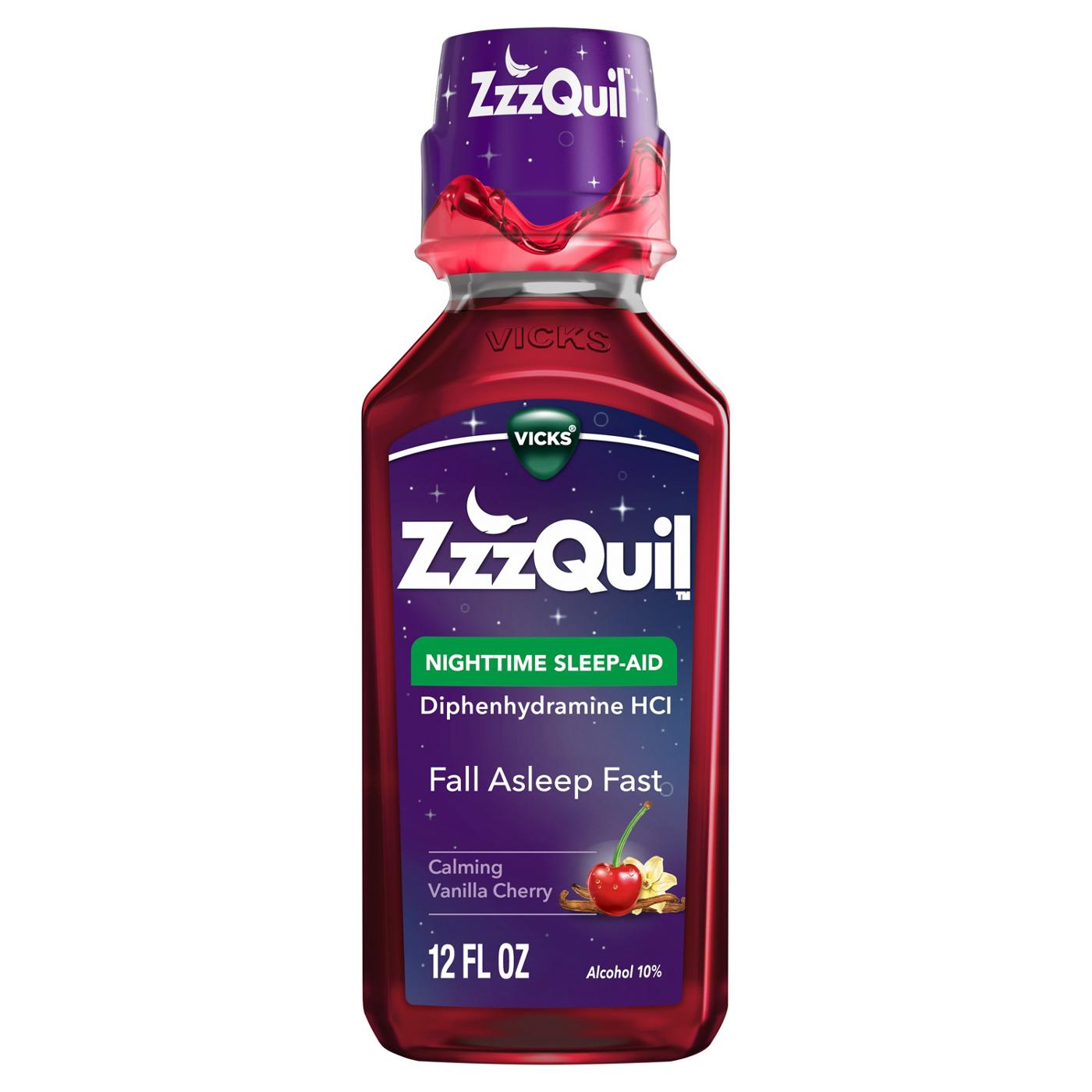 Vicks ZzzQuil Nighttime Sleep Aid Liquid, Calming Vanilla Cherry Flavor; image 1 of 10