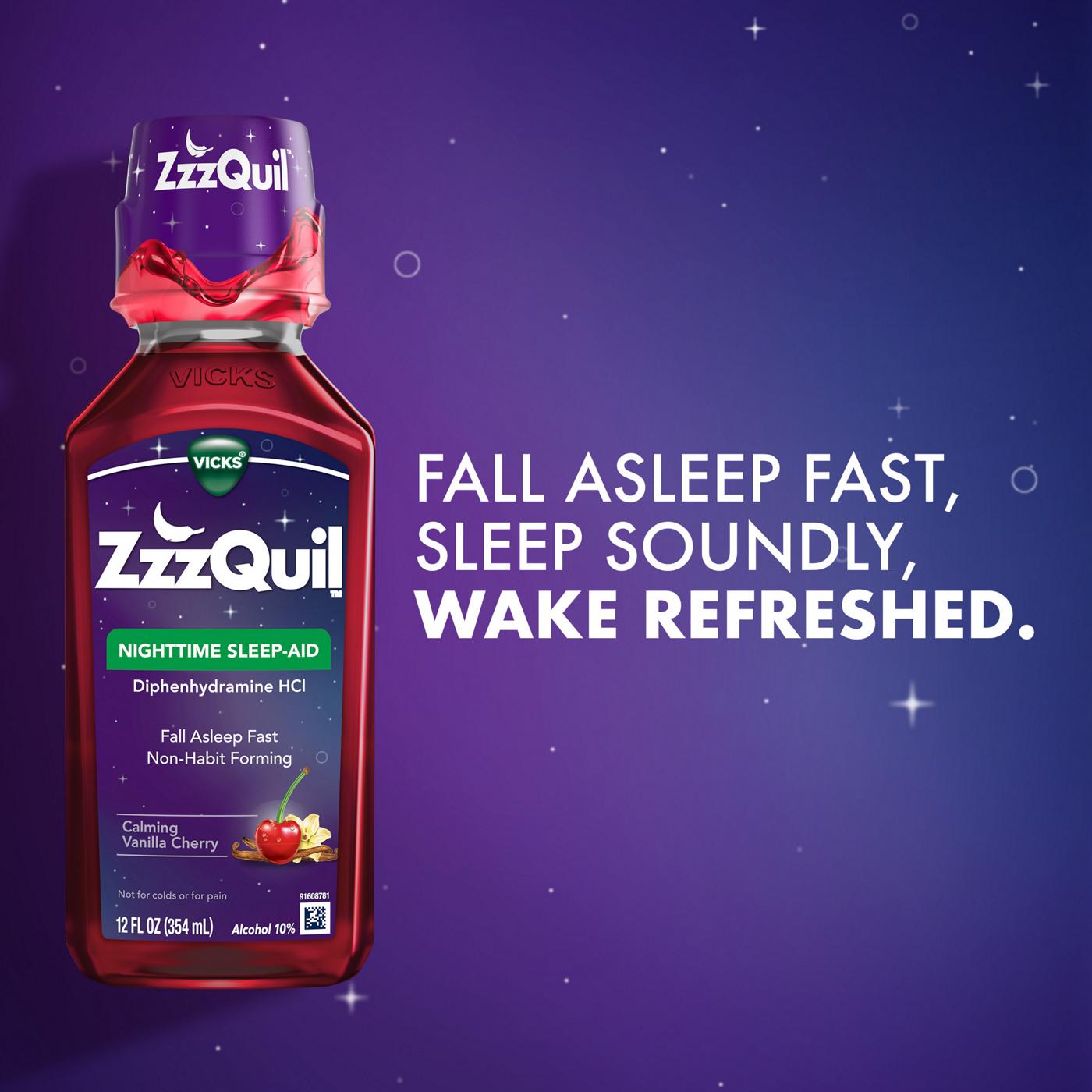 Vicks ZzzQuil Nighttime Sleep Aid Liquid, Calming Vanilla Cherry Flavor; image 3 of 10