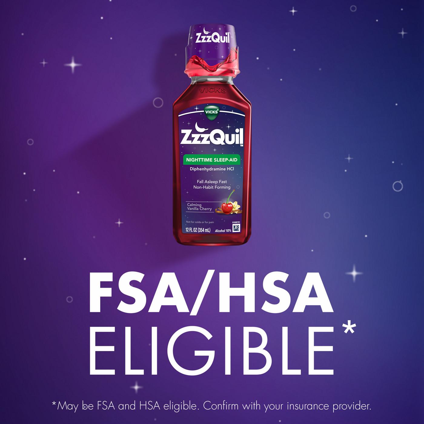 Vicks ZzzQuil Nighttime Sleep Aid Liquid, Calming Vanilla Cherry Flavor; image 4 of 10