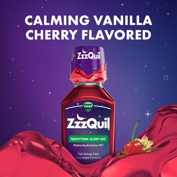 Vicks ZzzQuil Nighttime Sleep Aid Liquid, Calming Vanilla Cherry Flavor, 12 oz