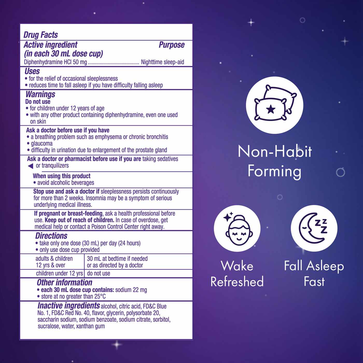 Vicks ZzzQuil Nighttime Sleep Aid Liquid, Calming Vanilla Cherry Flavor; image 6 of 10