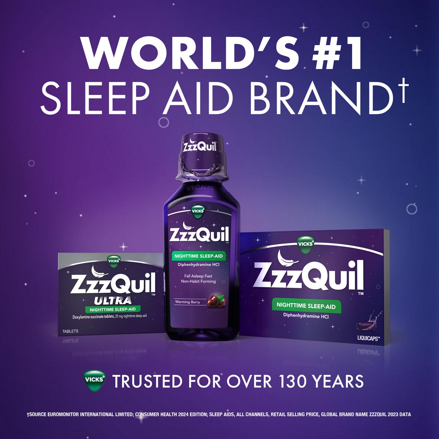 Vicks ZzzQuil Nighttime Sleep Aid Liquid, Calming Vanilla Cherry Flavor; image 8 of 10