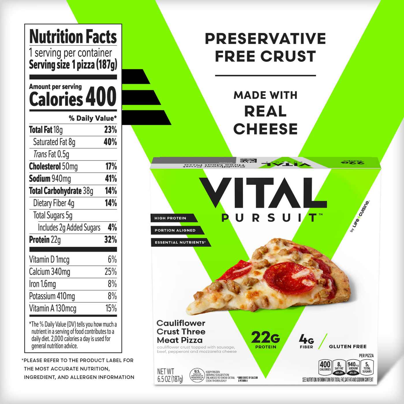 Vital Pursuit by Life Cuisine Cauliflower Crust Three Meat High Protein Pizza; image 6 of 6