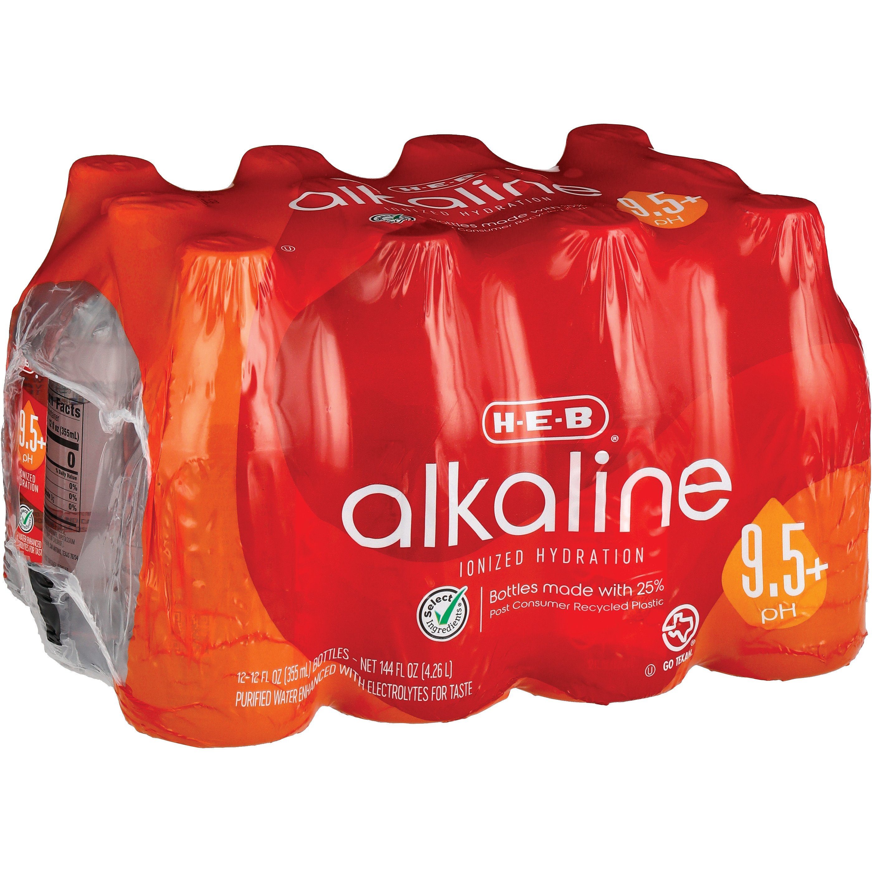 H-E-B Alkaline Water 12 pk Bottles, 12 oz