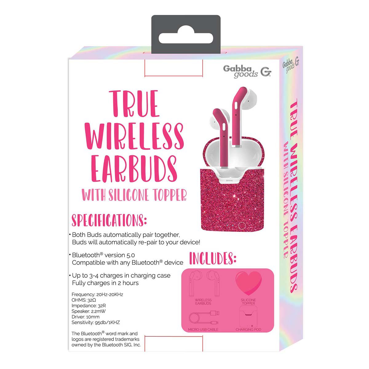 Gabba Goods True Wireless Earbuds with Silicone Case Heart Topper