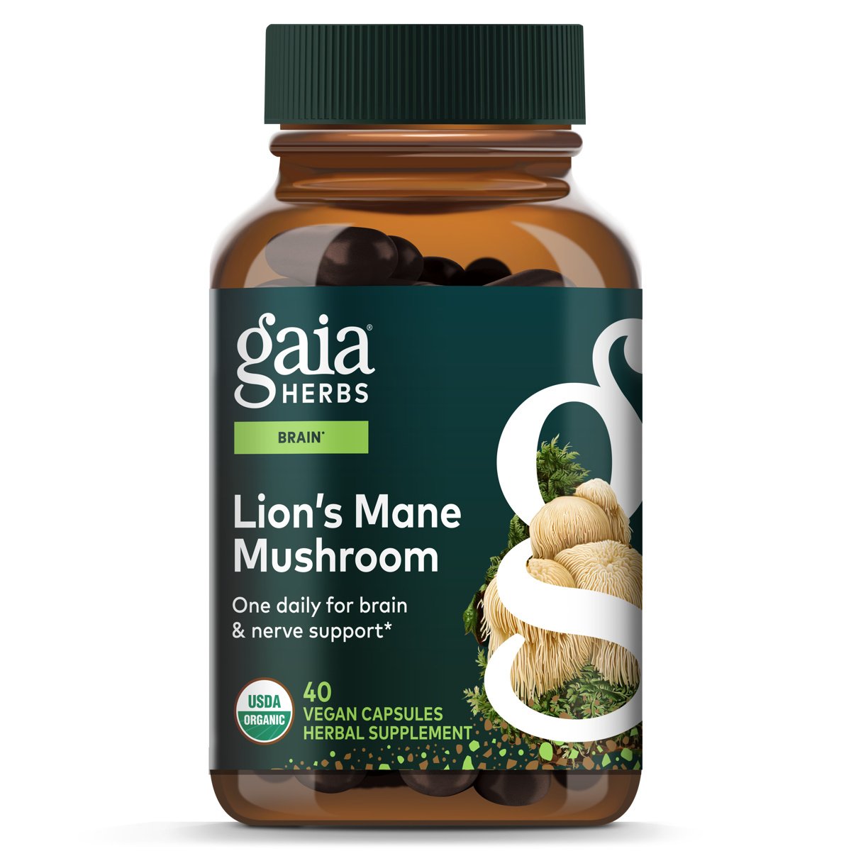 Gaia Herbs Lions Mane Mushroom Brain & Nerve Support, 40 ct