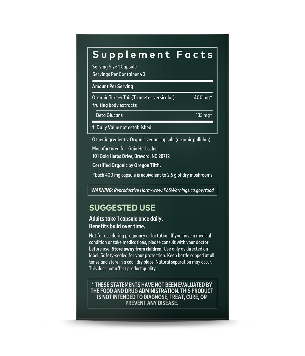 Gaia Herbs Turkey Tail Mushroom Capsules; image 2 of 5