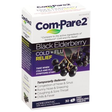 Com-Pare2 Black Elderberry Cold + Flu Relief Tablets, 30 ct