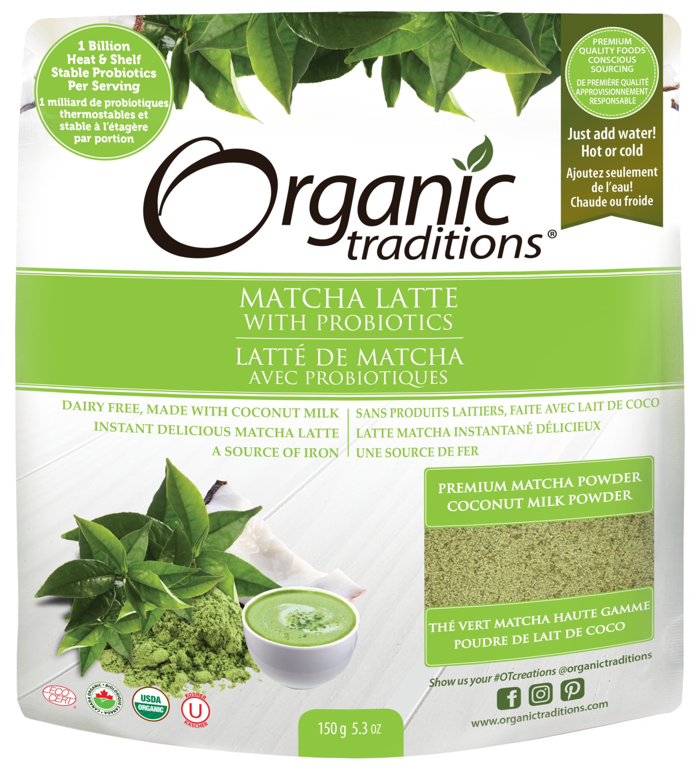 Organic Traditions Matcha Latte With Probiotics Powder, 5.3 oz