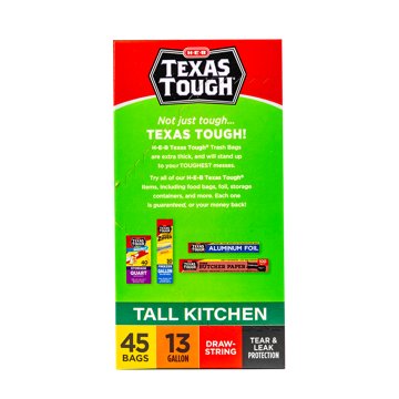 H-E-B Texas Tough Tall Kitchen Flex Trash Bags, 13 Gallon, 45 ct