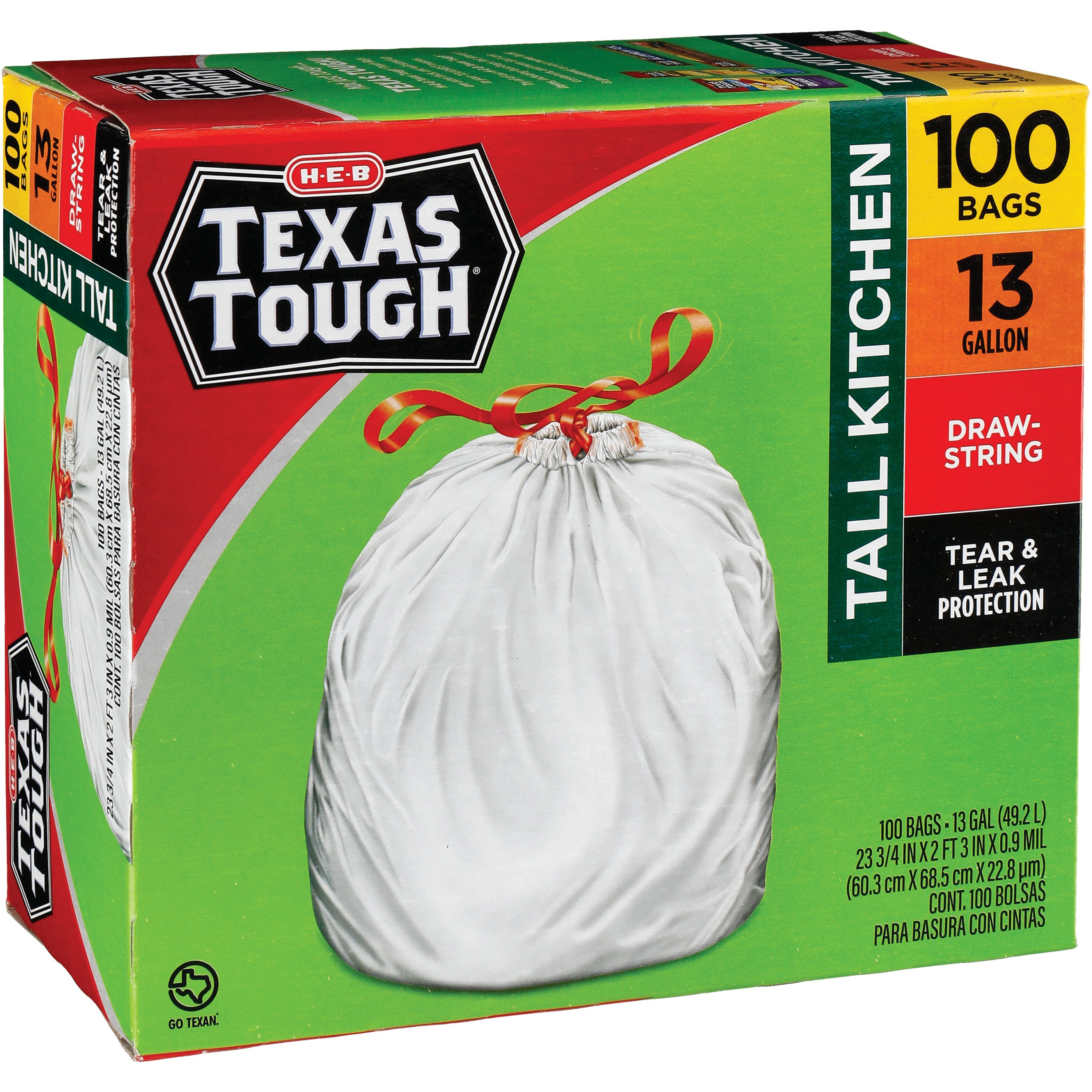 H-E-B Texas Tough Tall Kitchen Flex Trash Bags, 13 Gallon - Fresh