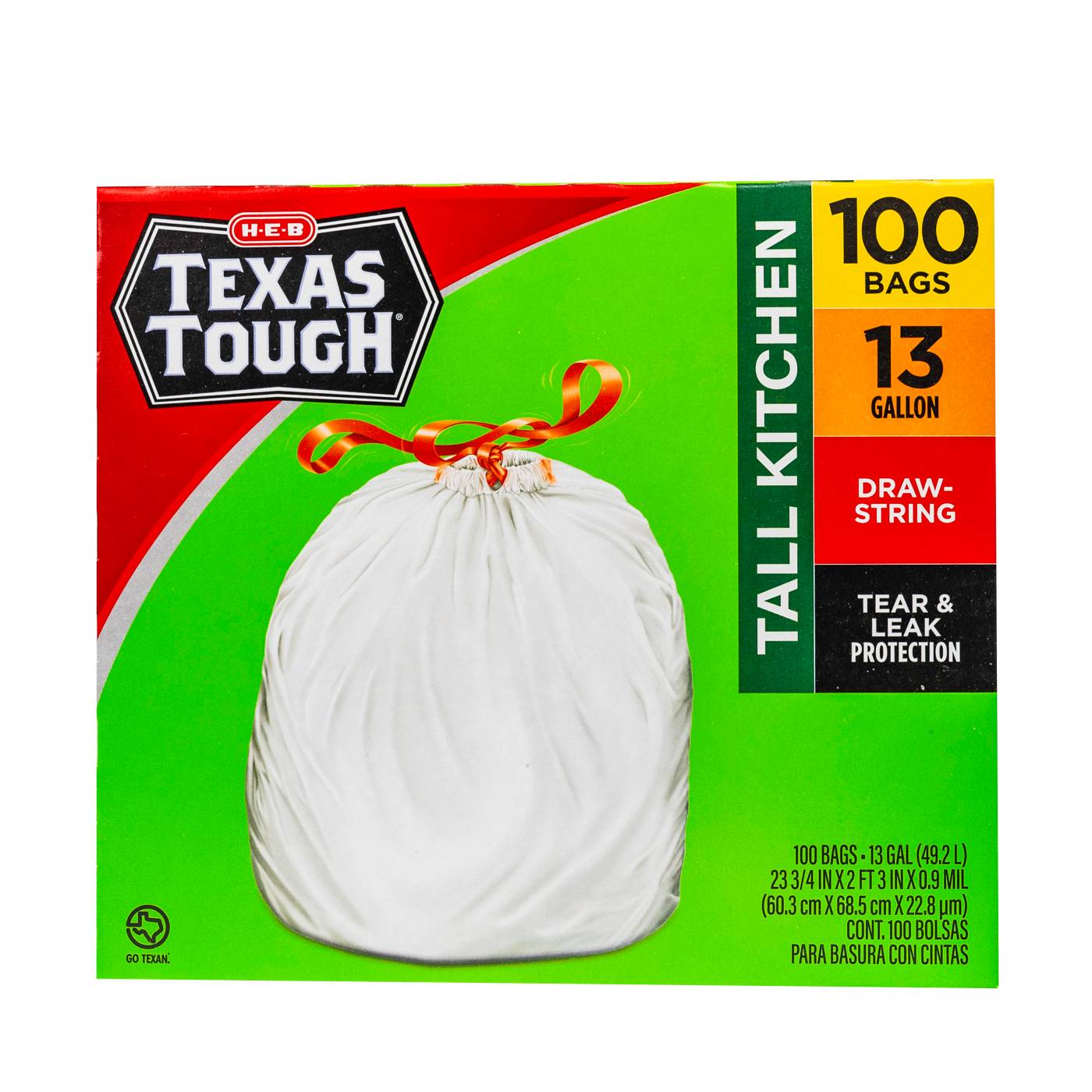H-E-B Texas Tough Tall Kitchen Drawstring Trash Bags, 13 Gallon; image 1 of 5
