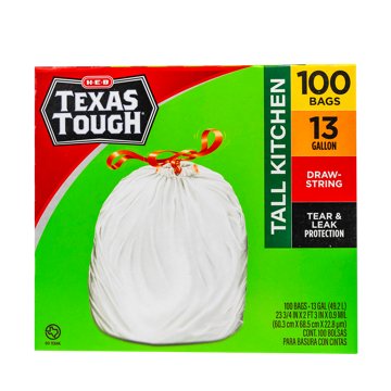 H-E-B Texas Tough Tall Kitchen Drawstring Trash Bags, 13 Gallon, 100 ct