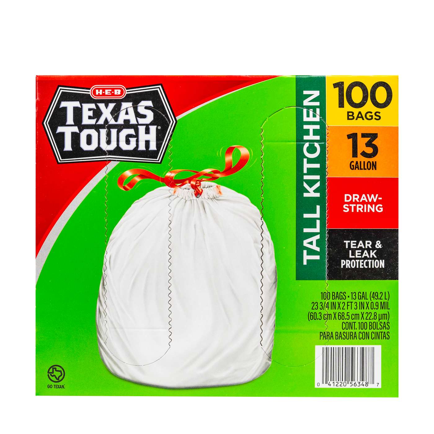 H-E-B Texas Tough Tall Kitchen Drawstring Trash Bags, 13 Gallon; image 2 of 5