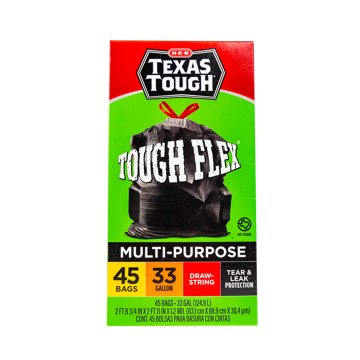 H-E-B Texas Tough Large Multipurpose Flex Trash Bags, 33 Gallon, 45 ct