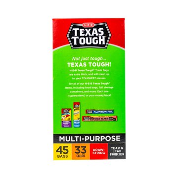 H-E-B Texas Tough Large Multipurpose Flex Trash Bags, 33 Gallon, 45 ct