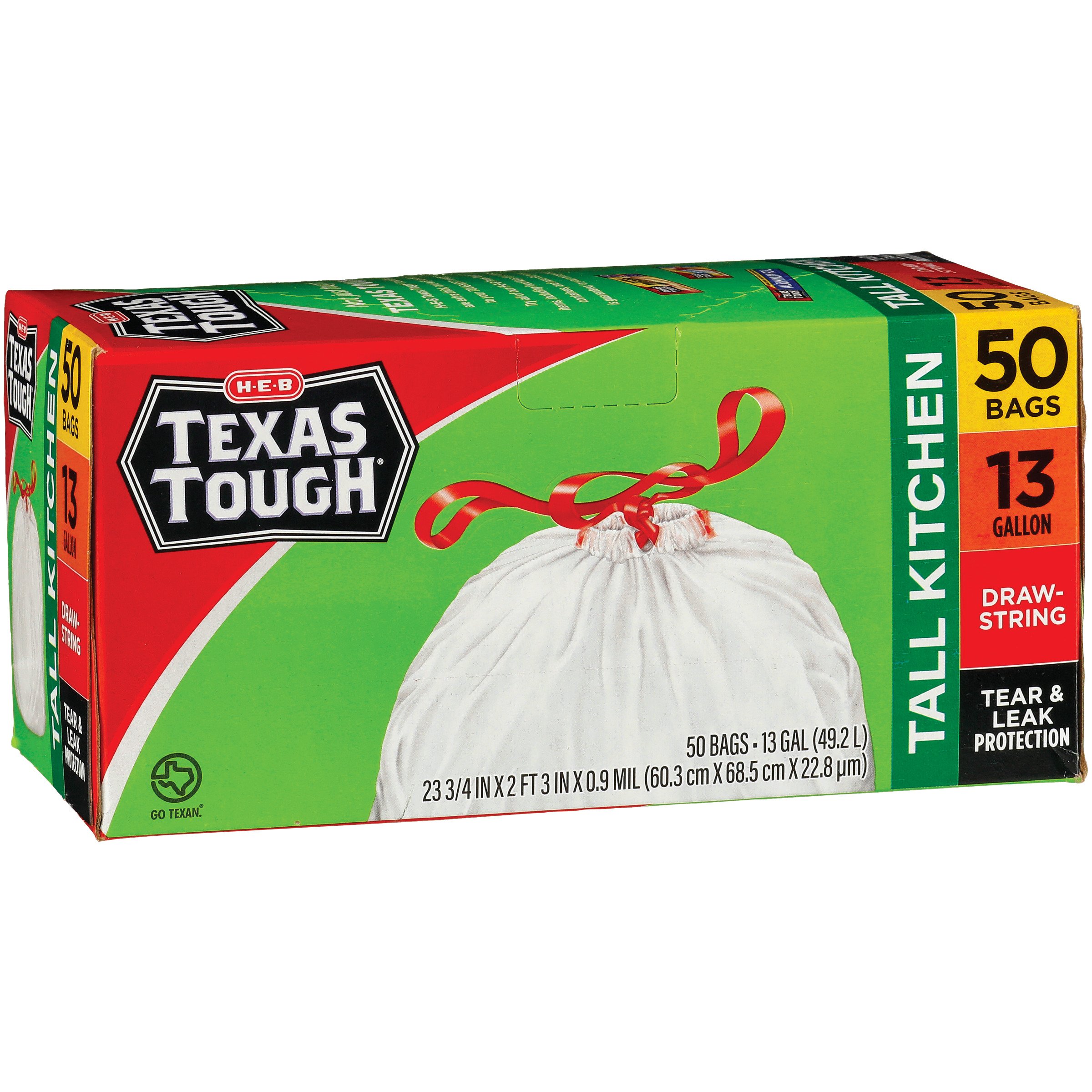 H-E-B Texas Tough Drawstring Trash Bags, 10 Gallon