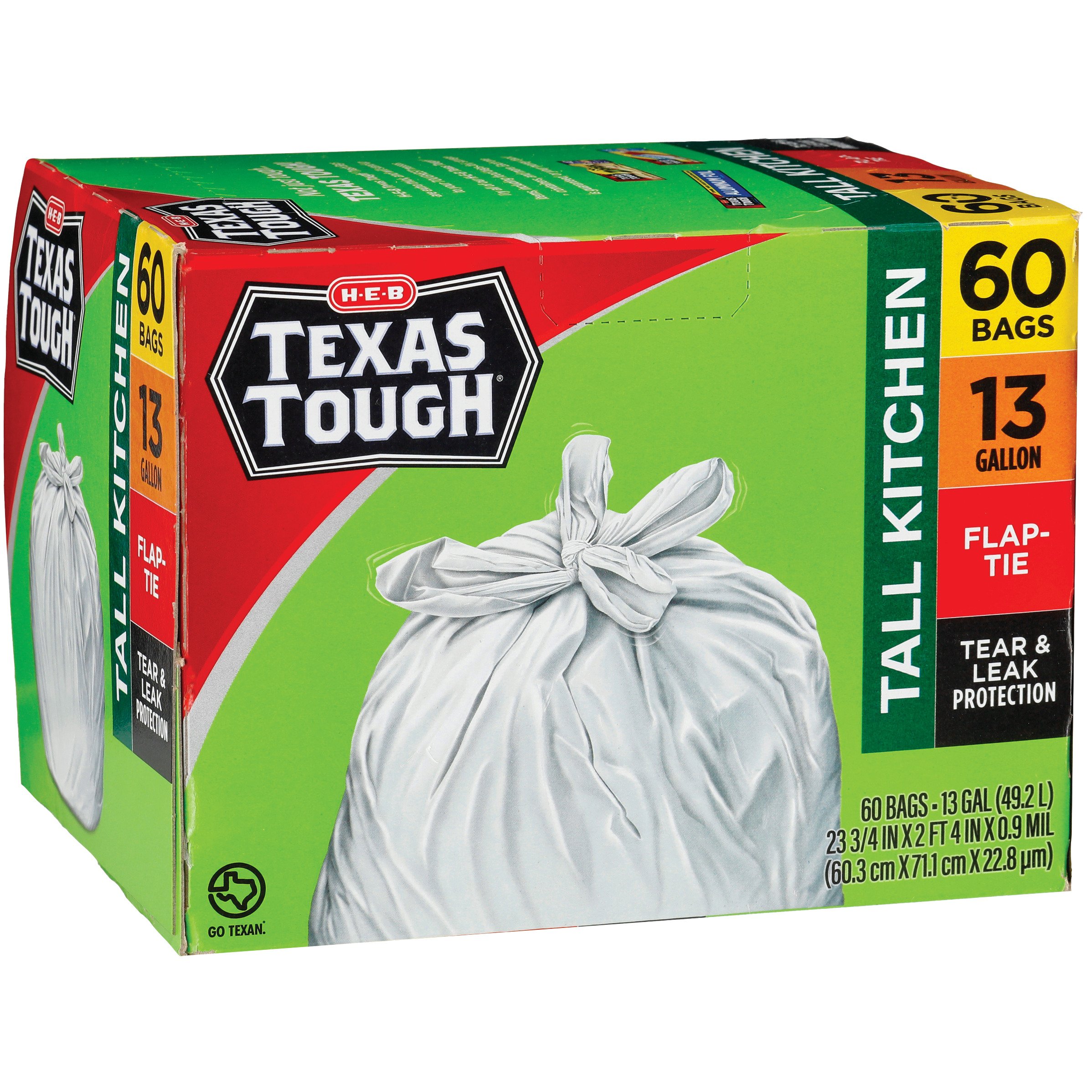 HEB Texas Tough Tall Kitchen Flap Tie Trash Bags, 13 Gallon Shop