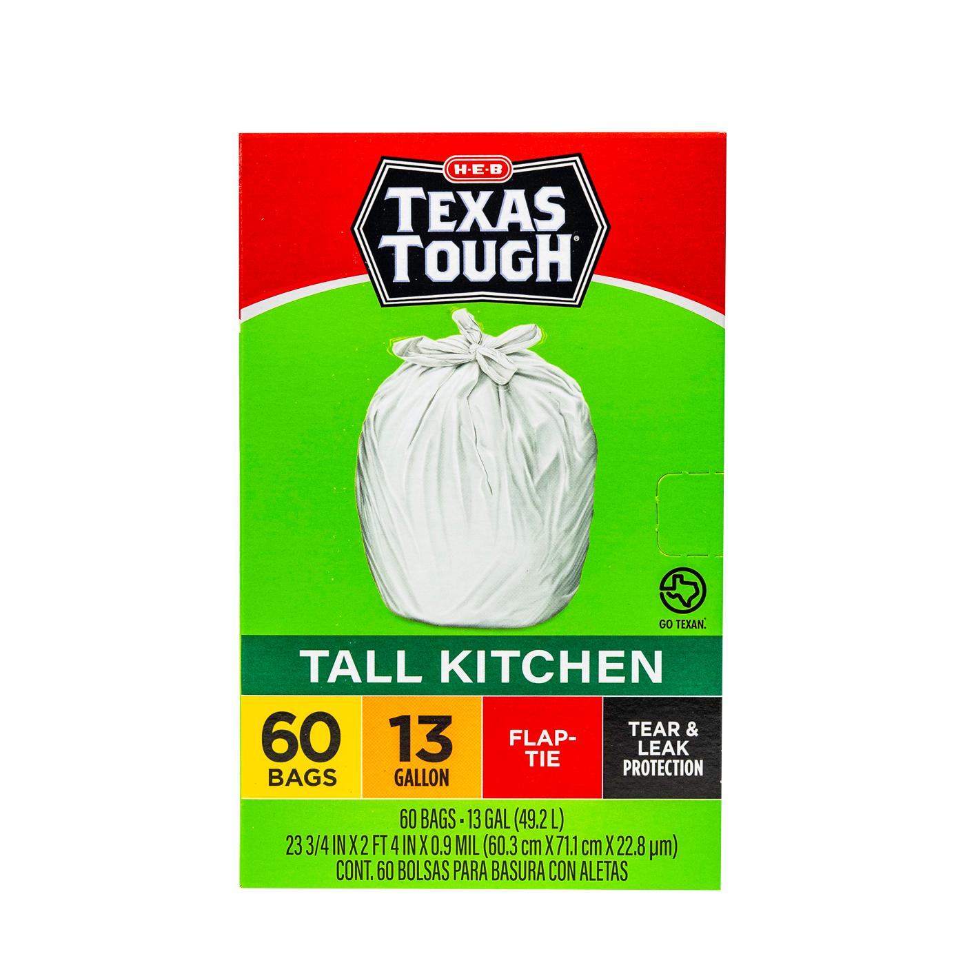 H-E-B Texas Tough Tall Kitchen Flap Tie Trash Bags, 13 Gallon; image 1 of 5