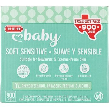 H-E-B Baby Soft Sensitive Wipes - Texas-Size Pack, 900 ct