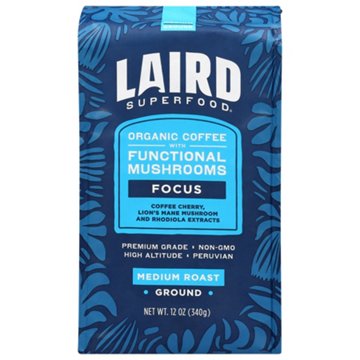 Laird Superfood Focus Functional Mushrooms Medium Roast Organic Ground Coffee