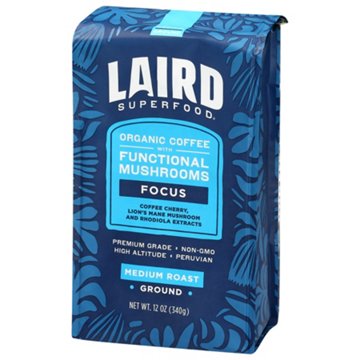 Laird Superfood Focus Functional Mushrooms Medium Roast Organic Ground Coffee