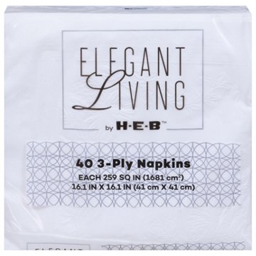 Elegant Living by H-E-B 3-Ply Paper Napkins - White, 40 ct