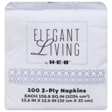 Elegant Living by H-E-B 2-Ply Paper Napkins - White, 100 ct