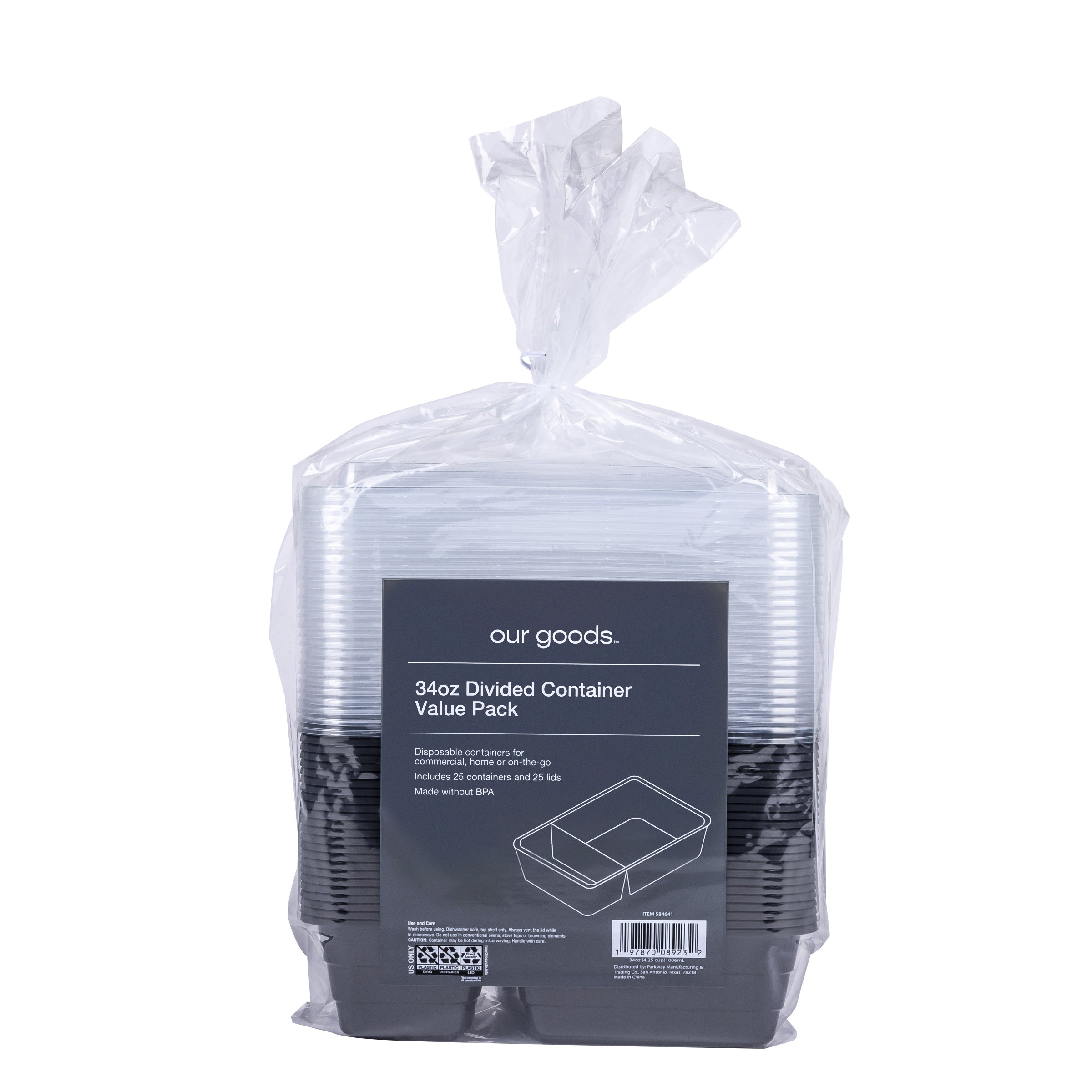 chefstyle 25 Rectangle Divided Disposable Food Containers with Lids