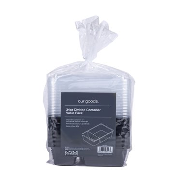 our goods Divided Disposable Food Containers & Lids, 25 pk, 34 oz