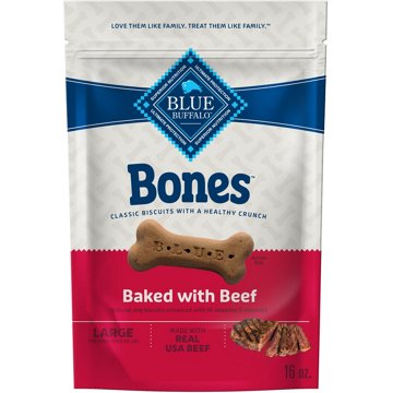 Blue Buffalo Bones Large Crunchy Dog Treats - Beef, 16 oz